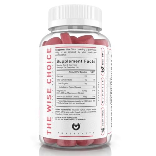 PUREFINITY Magnesium Gummies – Nahrungsergänzungsmittel für Schlaf, Muskelregeneration, Krämpfe, Knochen und Energie – Nicht-GVO, Allergenfrei, Vegan (60 Gummis)