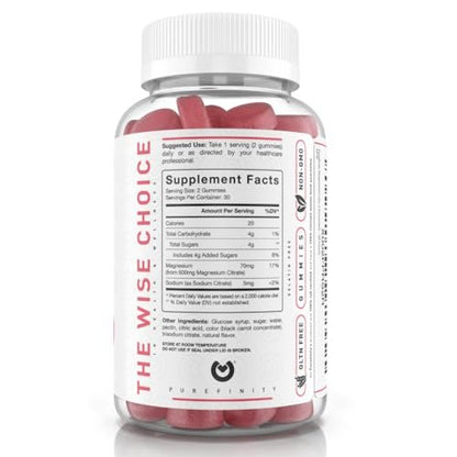 PUREFINITY Magnesium Gummies – Nahrungsergänzungsmittel für Schlaf, Muskelregeneration, Krämpfe, Knochen und Energie – Nicht-GVO, Allergenfrei, Vegan (60 Gummis)