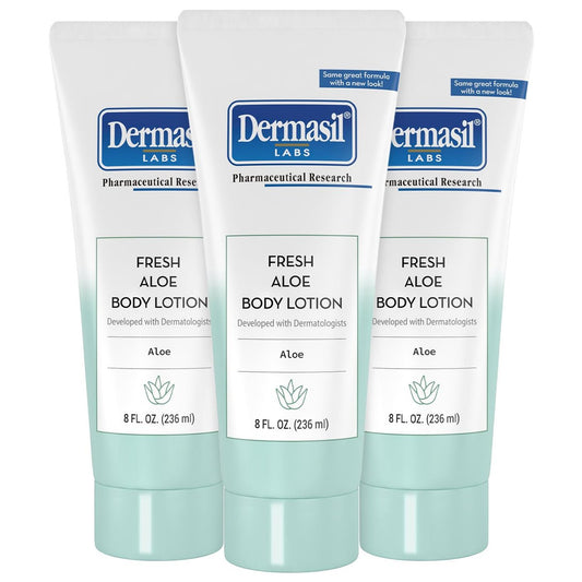 Dermasil Körperlotion Aloe Vera, 3er-Pack – Nicht fettend, schnell einziehend, frischer Duft, 8 Oz jede
