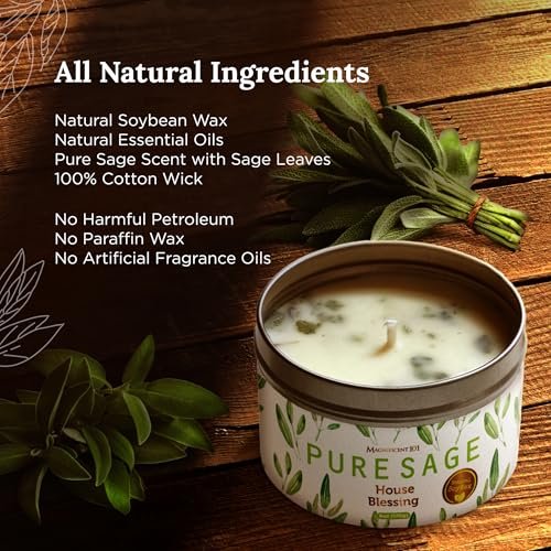 Magnificent 101 Lang anhaltende reine Salbei-Räucherkerze | 6 Oz - 35 Stunden Brenndauer | Ätherische Öle, 100% natürliche Inhaltsstoffe | Rauchfreie, petroleumfreie Kerze zur Reinigung Ihres Zuhauses