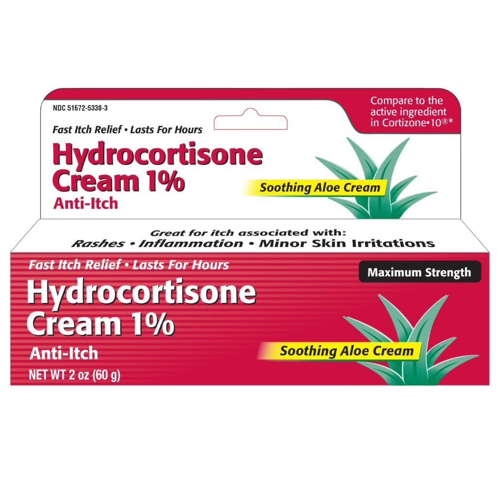Taro Hydrocortison Creme 1% mit beruhigendem Aloe Vera (2 Fl Oz) - Schnell wirkende maximale Stärke gegen Juckreiz bei Ekzemen, Psoriasis, Hautausschlägen, Nesselsucht, Insektenstichen & gereizter Haut, farbstofffrei