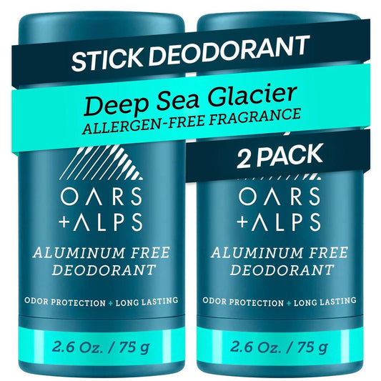 Oars + Alps Aluminiumfreies Deodorant für Männer | Lang anhaltender Schutz vor Geruch, klar & ohne weiße Rückstände, anti-scheuernder Gleitfilm, dermatologisch getestet, Deep Sea Glacier, 2er-Pack, 2,6 oz