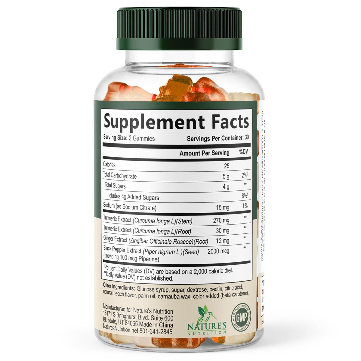 Turmeric Curcumin Gummis – 95% Curcuminoide mit Ingwer & schwarzem Pfeffer, vegane Gelenkunterstützung, nicht-GVO, glutenfrei, leckerer Pfirsichgeschmack – 60 Gummis