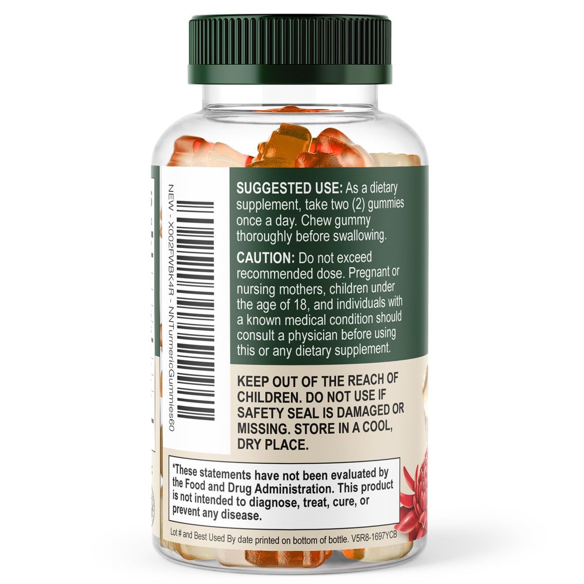 Turmeric Curcumin Gummis – 95% Curcuminoide mit Ingwer & schwarzem Pfeffer, vegane Gelenkunterstützung, nicht-GVO, glutenfrei, leckerer Pfirsichgeschmack – 60 Gummis