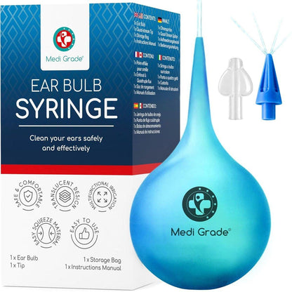 Medi Grade Ohrenspritze 75ml (2,54 fl oz) – Quad Stream Ohrspritze zur Ohrenspülung – Sanftes Ohrenschmalz-Entfernungswerkzeug – Ohrspritze Ohrenschmalz – mit reisefreundlichem Ohrenreinigungs-Set