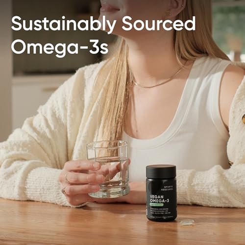 Sports Research Vegane Omega-3 Algenöl Kapseln - Höchste Konzentration an veganen DHA & EPA Fettsäuren | Non-GMO getestet & vegan zertifiziert - 60 vegane Softgels (ohne Carrageen)