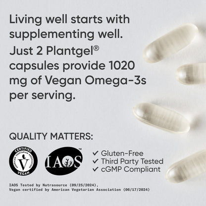Sports Research Vegane Omega-3 Algenöl Kapseln - Höchste Konzentration an veganen DHA & EPA Fettsäuren | Non-GMO getestet & vegan zertifiziert - 60 vegane Softgels (ohne Carrageen)
