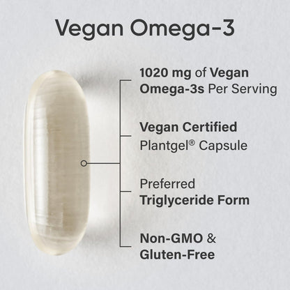 Sports Research Vegane Omega-3 Algenöl Kapseln - Höchste Konzentration an veganen DHA & EPA Fettsäuren | Non-GMO getestet & vegan zertifiziert - 60 vegane Softgels (ohne Carrageen)