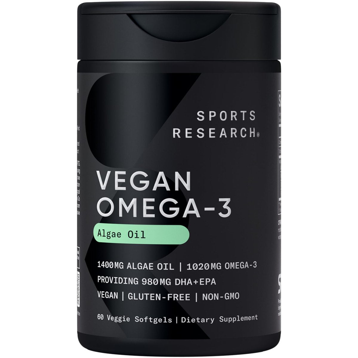 Sports Research Vegane Omega-3 Algenöl Kapseln - Höchste Konzentration an veganen DHA & EPA Fettsäuren | Non-GMO getestet & vegan zertifiziert - 60 vegane Softgels (ohne Carrageen)