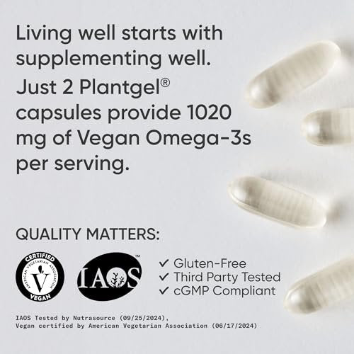 Sports Research Vegane Omega-3 Algenöl Kapseln - Höchste Konzentration an veganen DHA & EPA Fettsäuren | Non-GMO getestet & vegan zertifiziert - 60 vegane Softgels (ohne Carrageen)