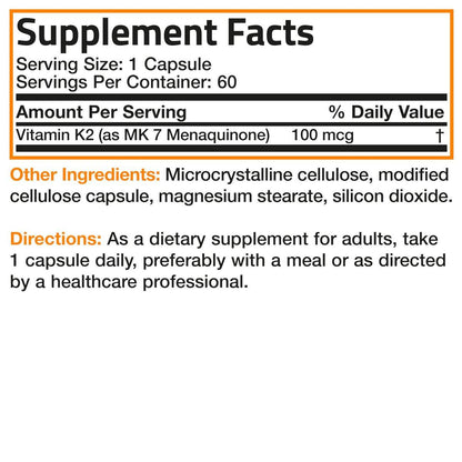 Bronson Vitamin K2 als MK-7 Menaquinon 100 mcg, 60 Kapseln – Non-GMO