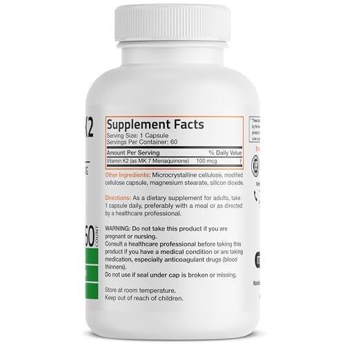 Bronson Vitamin K2 als MK-7 Menaquinon 100 mcg, 60 Kapseln – Non-GMO