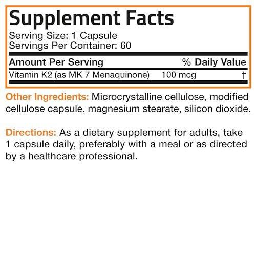 Bronson Vitamin K2 als MK-7 Menaquinon 100 mcg, 60 Kapseln – Non-GMO