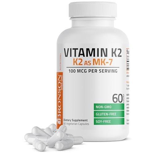 Bronson Vitamin K2 als MK-7 Menaquinon 100 mcg, 60 Kapseln – Non-GMO