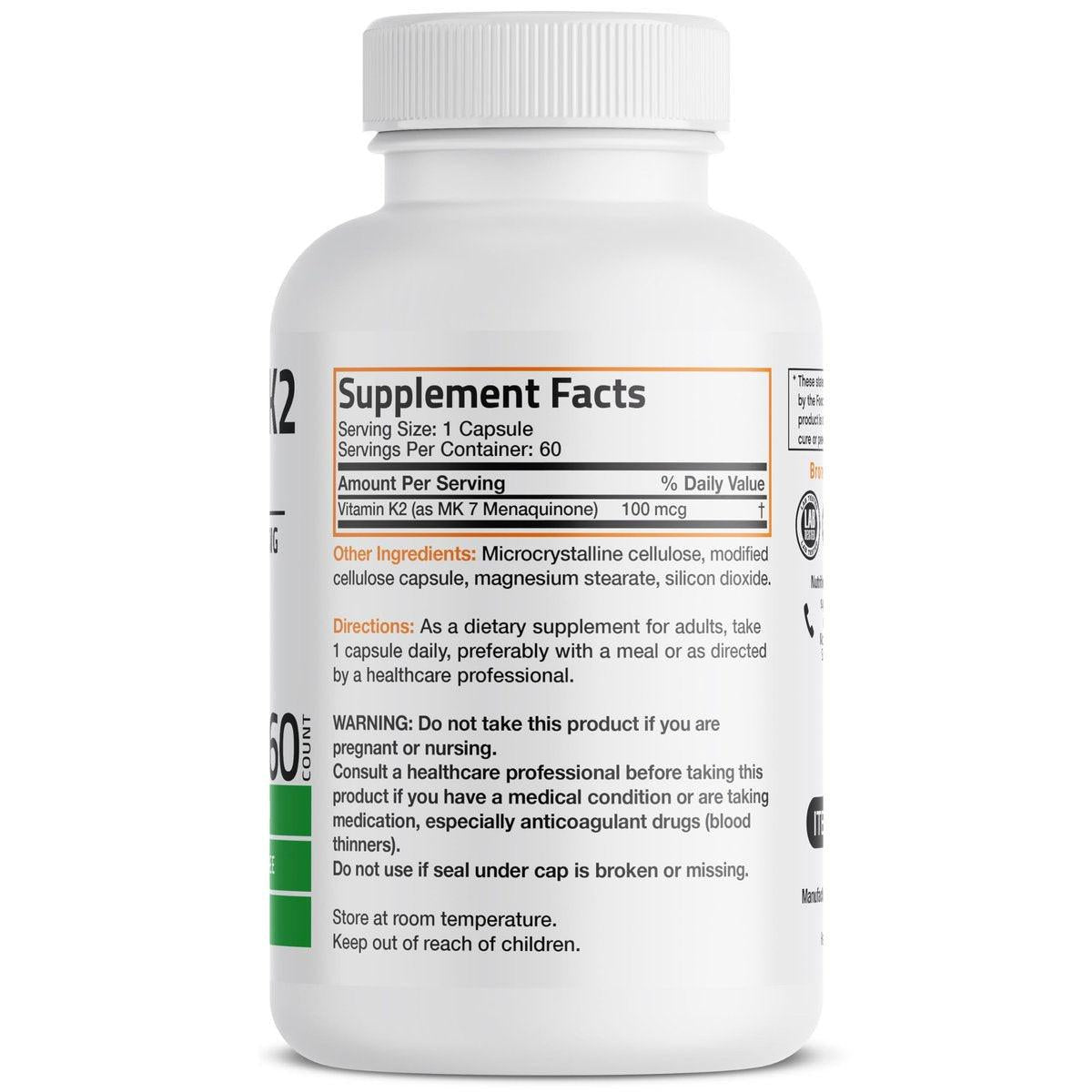 Bronson Vitamin K2 als MK-7 Menaquinon 100 mcg, 60 Kapseln – Non-GMO