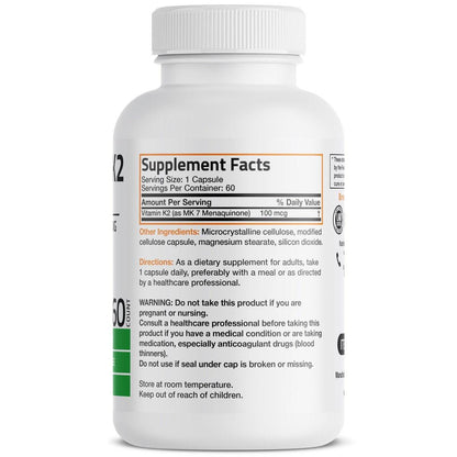Bronson Vitamin K2 als MK-7 Menaquinon 100 mcg, 60 Kapseln – Non-GMO