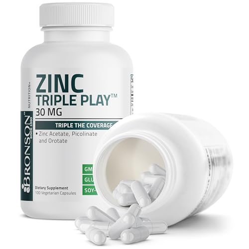 Bronson Zinc Triple Play 30 mg – Dreifache Immununterstützung mit Zinkacetat, Picolinat & Orotat – 100 vegane Kapseln