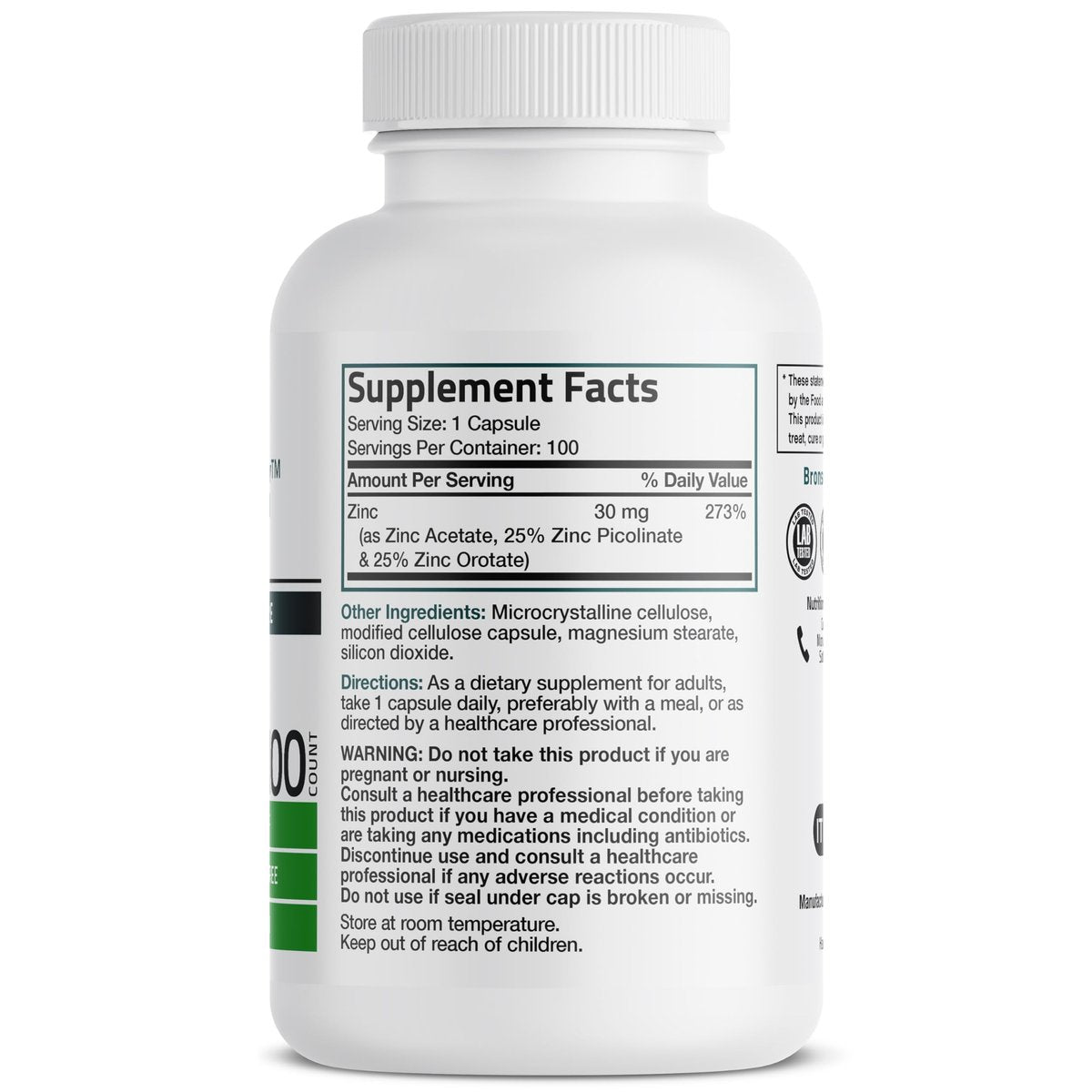 Bronson Zinc Triple Play 30 mg – Dreifache Immununterstützung mit Zinkacetat, Picolinat & Orotat – 100 vegane Kapseln