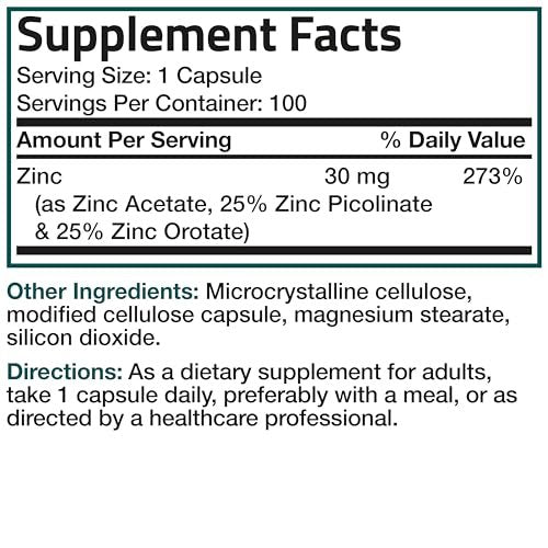 Bronson Zinc Triple Play 30 mg – Dreifache Immununterstützung mit Zinkacetat, Picolinat & Orotat – 100 vegane Kapseln