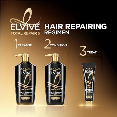 L'Oreal Paris Elvive Total Repair 5 Reparierendes Shampoo und Conditioner für geschädigtes Haar, 28 Unzen (2er-Pack)