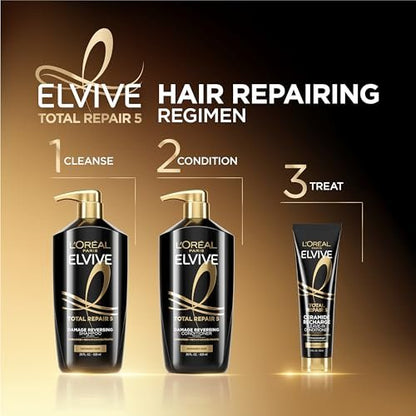 L'Oreal Paris Elvive Total Repair 5 Reparierendes Shampoo und Conditioner für geschädigtes Haar, 28 Unzen (2er-Pack)