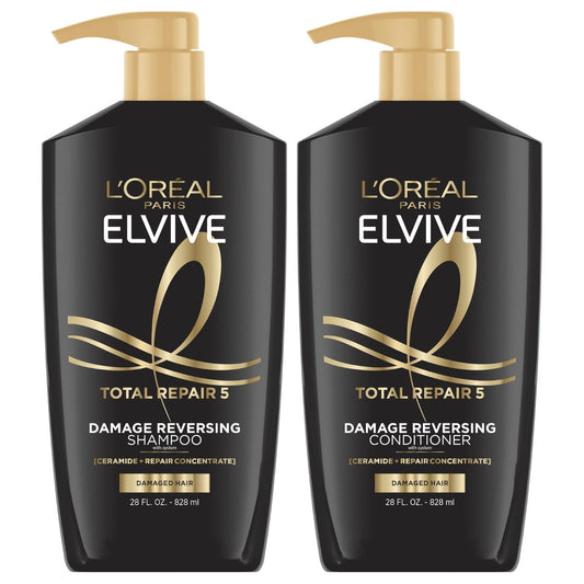 L'Oreal Paris Elvive Total Repair 5 Reparierendes Shampoo und Conditioner für geschädigtes Haar, 28 Unzen (2er-Pack)