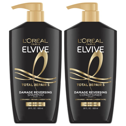 L'Oreal Paris Elvive Total Repair 5 Reparierendes Shampoo und Conditioner für geschädigtes Haar, 28 Unzen (2er-Pack)
