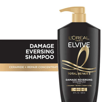 L'Oreal Paris Elvive Total Repair 5 Reparierendes Shampoo und Conditioner für geschädigtes Haar, 28 Unzen (2er-Pack)
