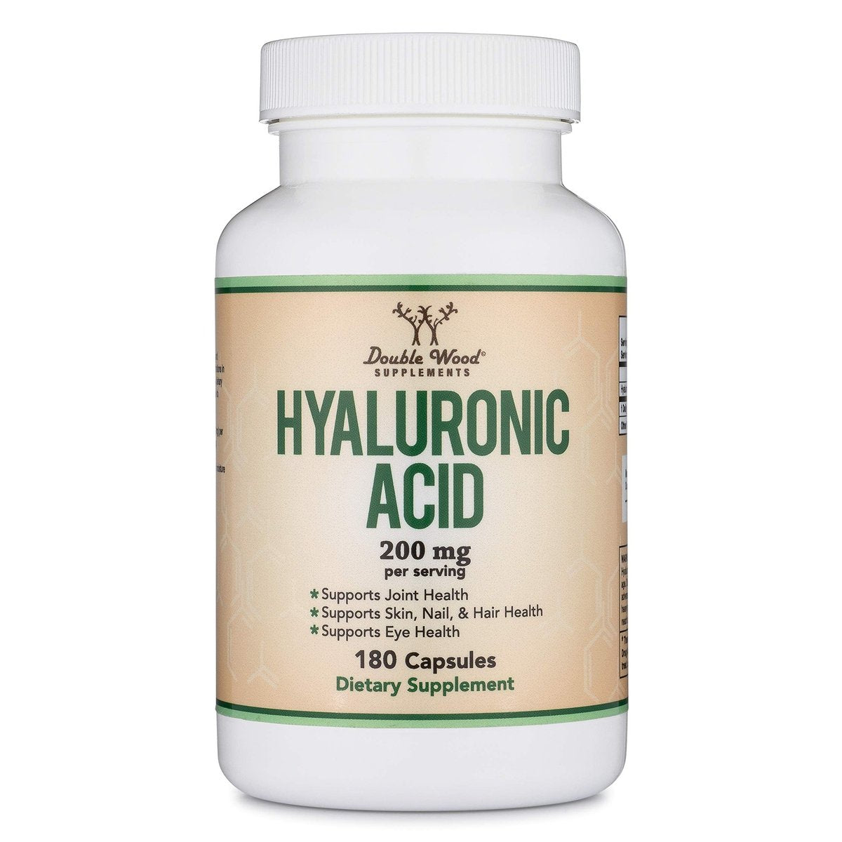 Double Wood Supplements Hyaluronsäure, 180 Kapseln (100 mg pro Kapsel)