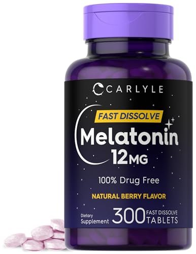 Carlyle Melatonin 12 mg Fast Dissolve 300 Tabletten | Arzneimittelfrei | Natürlicher Beerengeschmack | Vegetarisch, Nicht-GVO, Glutenfrei