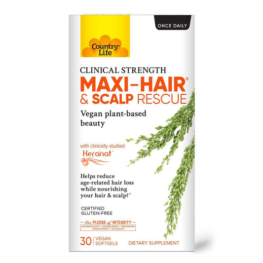 Country Life Maxi-Hair & Scalp Rescue – Klinisch starke pflanzliche Schönheitskapseln, 30 Softgels, Glutenfrei