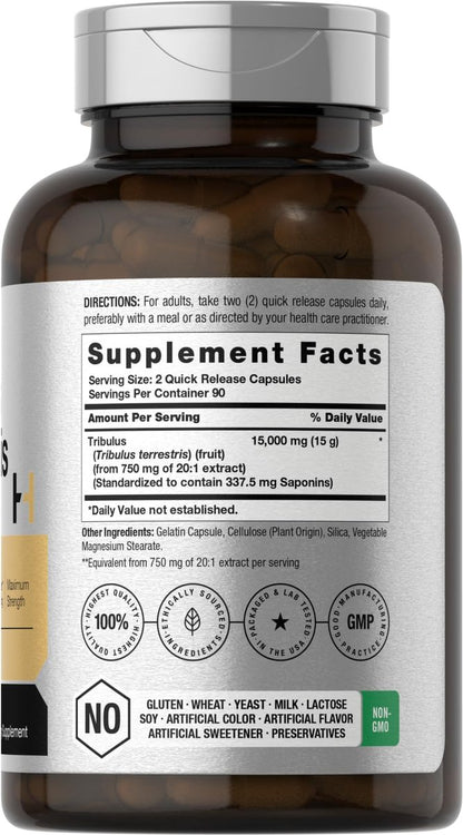 Horbäach Tribulus Terrestris für Männer | 180 Kapseln | Maximale Stärke | Non-GMO, Glutenfreies Extrakt-Präparat