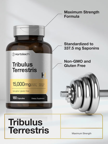 Horbäach Tribulus Terrestris für Männer | 180 Kapseln | Maximale Stärke | Non-GMO, Glutenfreies Extrakt-Präparat