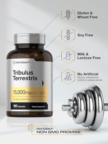Horbäach Tribulus Terrestris für Männer | 180 Kapseln | Maximale Stärke | Non-GMO, Glutenfreies Extrakt-Präparat