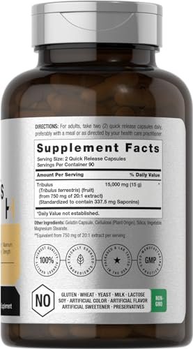 Horbäach Tribulus Terrestris für Männer | 180 Kapseln | Maximale Stärke | Non-GMO, Glutenfreies Extrakt-Präparat