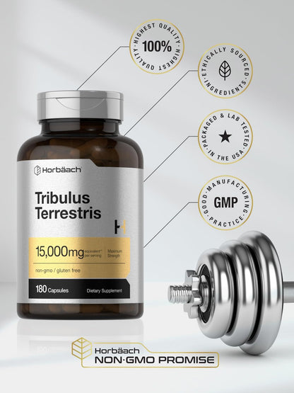 Horbäach Tribulus Terrestris für Männer | 180 Kapseln | Maximale Stärke | Non-GMO, Glutenfreies Extrakt-Präparat