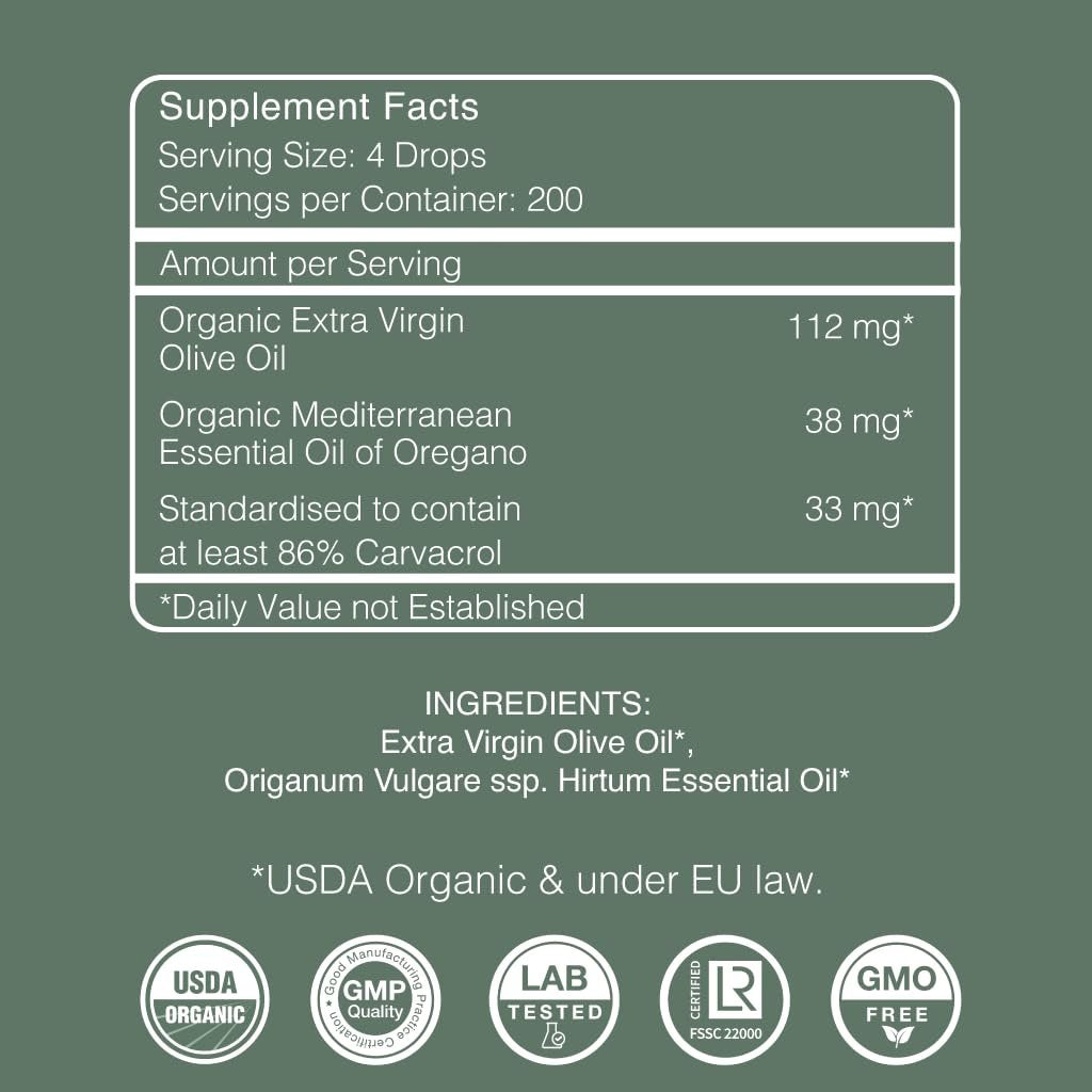 AROMAVITA Oregano Öl Tropfen 86–90 % Carvacrol – USDA Bio Liquid Oregano Öl – Flexible Dosierung – Immun- & Verdauungsunterstützung – Griechischer Oregano – 30 ml (1 fl.oz)
