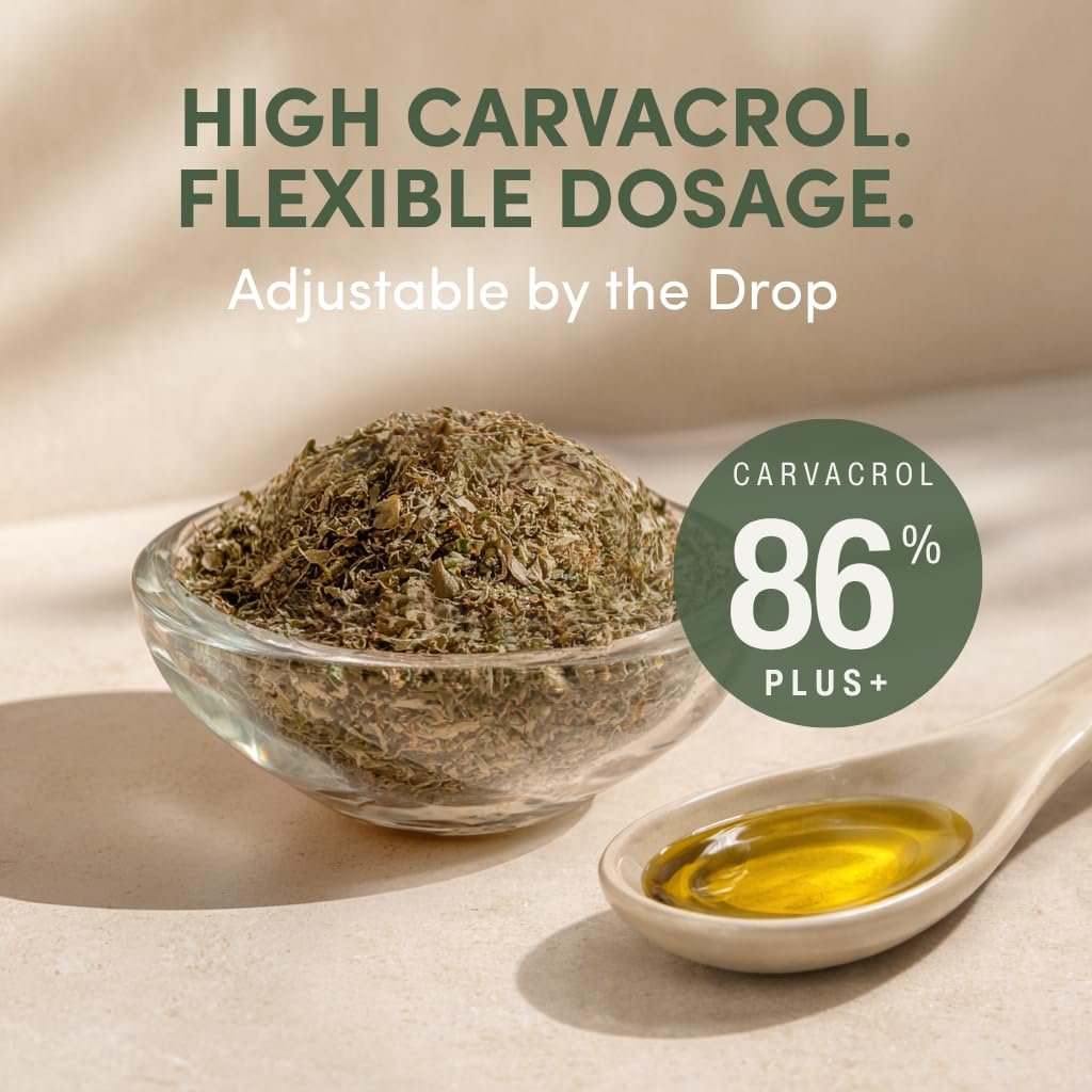 AROMAVITA Oregano Öl Tropfen 86–90 % Carvacrol – USDA Bio Liquid Oregano Öl – Flexible Dosierung – Immun- & Verdauungsunterstützung – Griechischer Oregano – 30 ml (1 fl.oz)