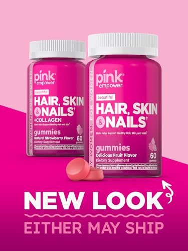 PINK Hair Skin Nails Gummies mit 2.500 mcg Biotin – 60 Stück – Erdbeergeschmack – Nicht-GMO & Glutenfrei – Vitamine für Frauen