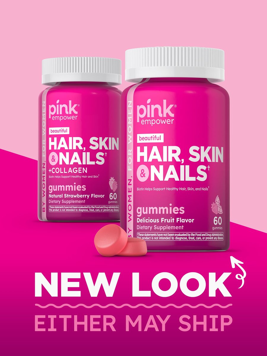 PINK Hair Skin Nails Gummies mit 2.500 mcg Biotin – 60 Stück – Erdbeergeschmack – Nicht-GMO & Glutenfrei – Vitamine für Frauen
