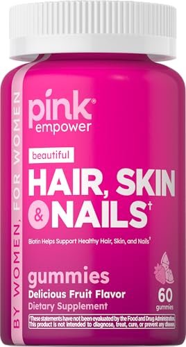 PINK Hair Skin Nails Gummies mit 2.500 mcg Biotin – 60 Stück – Erdbeergeschmack – Nicht-GMO & Glutenfrei – Vitamine für Frauen