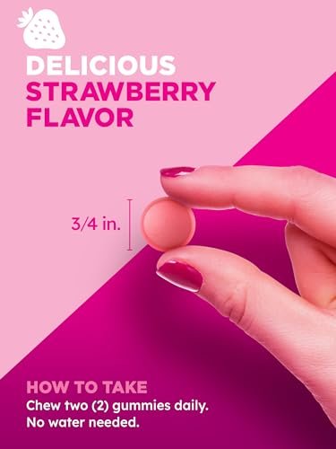 PINK Hair Skin Nails Gummies mit 2.500 mcg Biotin – 60 Stück – Erdbeergeschmack – Nicht-GMO & Glutenfrei – Vitamine für Frauen