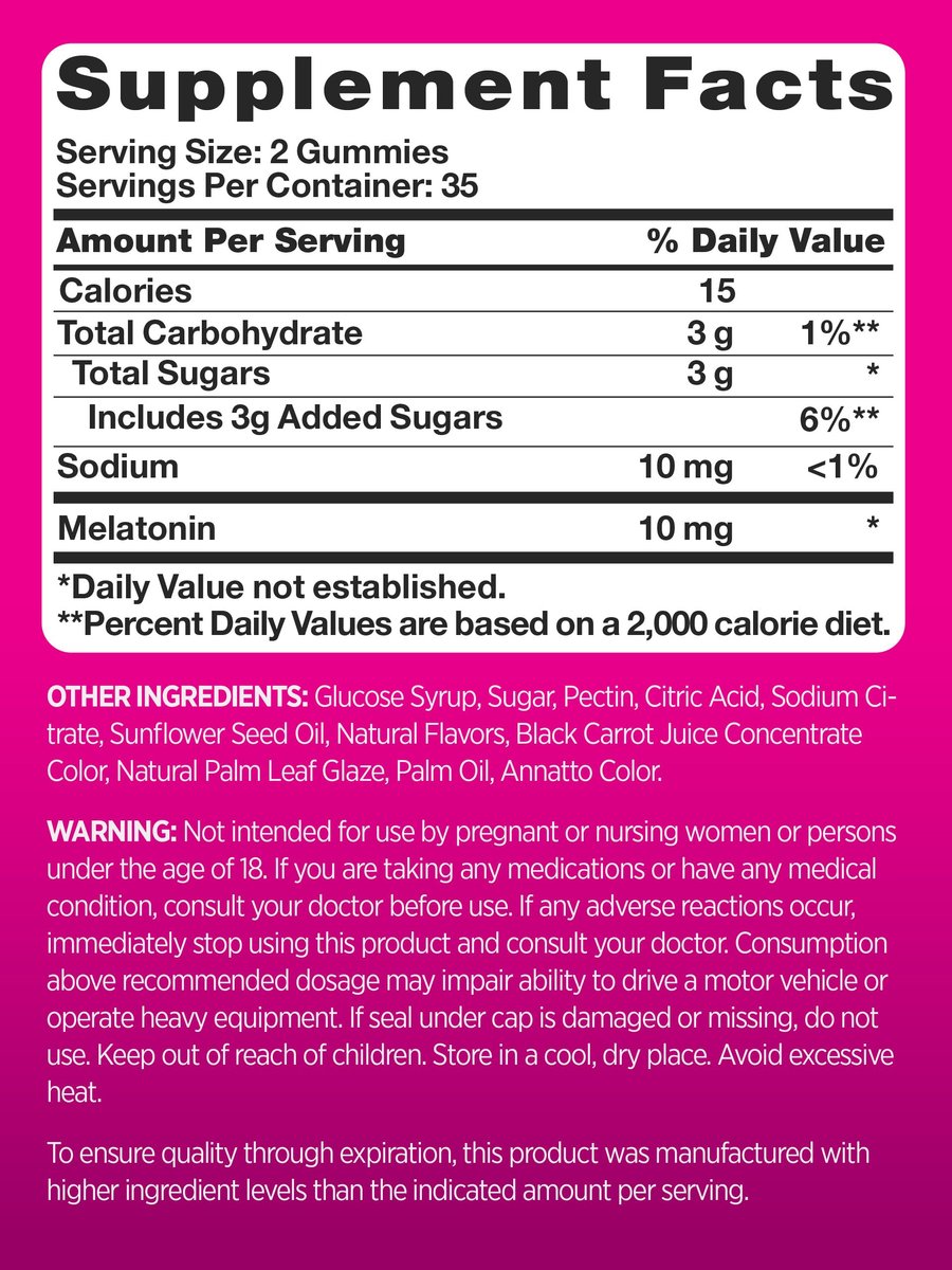 PINK Melatonin Gummies 10 mg | Maximale Stärke | Geschmack gemischte Beeren | Vegan, Nicht-GVO & Glutenfrei