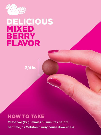 PINK Melatonin Gummies 10 mg | Maximale Stärke | Geschmack gemischte Beeren | Vegan, Nicht-GVO & Glutenfrei
