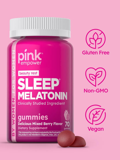 PINK Melatonin Gummies 10 mg | Maximale Stärke | Geschmack gemischte Beeren | Vegan, Nicht-GVO & Glutenfrei