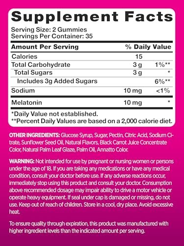 PINK Melatonin Gummies 10 mg | Maximale Stärke | Geschmack gemischte Beeren | Vegan, Nicht-GVO & Glutenfrei