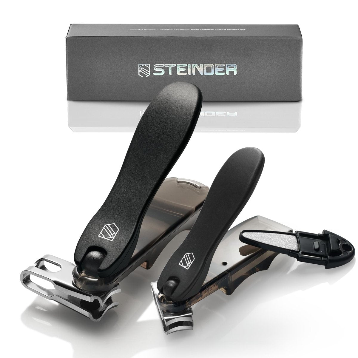 Steinder® Nagelknipser – 360° Drehbarer Nagelknipser Set aus Korea, Edelstahl, für dicke Zehennägel, Damen & Herren, Senioren geeignet, 2-teilig