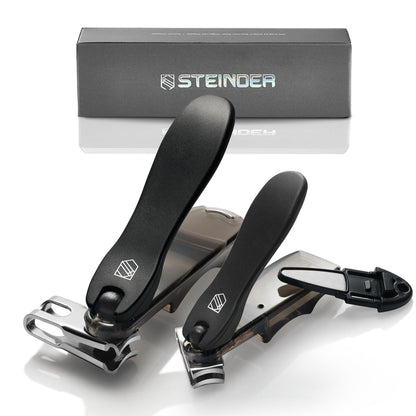 Steinder® Nagelknipser – 360° Drehbarer Nagelknipser Set aus Korea, Edelstahl, für dicke Zehennägel, Damen & Herren, Senioren geeignet, 2-teilig