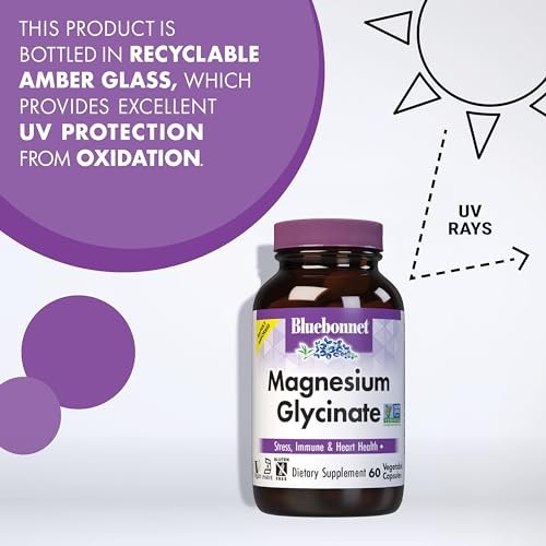 Bluebonnet Magnesium Glycinat – Energieproduktion, Enzymfunktion, Non-GMO, Vegan, Glutenfrei, 60 Kapseln