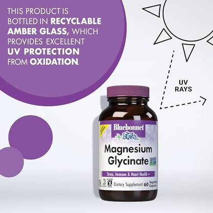 Bluebonnet Magnesium Glycinat – Energieproduktion, Enzymfunktion, Non-GMO, Vegan, Glutenfrei, 60 Kapseln
